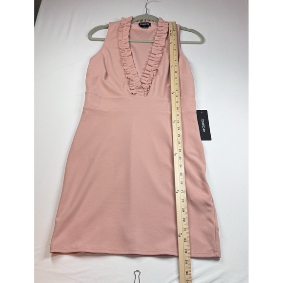 Bebe Y2K Dress Sz S NEW Pink Deep V Neck Mini Stretch Feminine Retro Bodycon USA - Picture 10 of 14